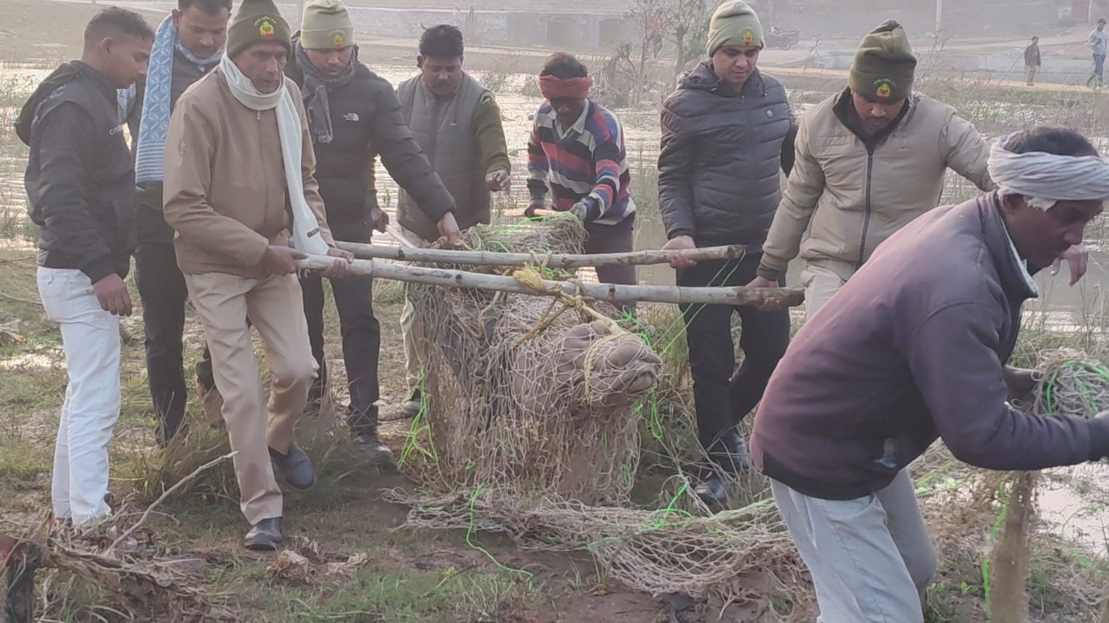 चकिया के जागेश्वरनाथ मंदिर के पास 8 फीट लंबा मगरमच्छ दिखने से मचा हड़कंप : वन विभाग की टीम ने घंटों की मशक्कत के बाद मगरमच्छ को काबू कर चंद्रप्रभा डैम में छोड़ा