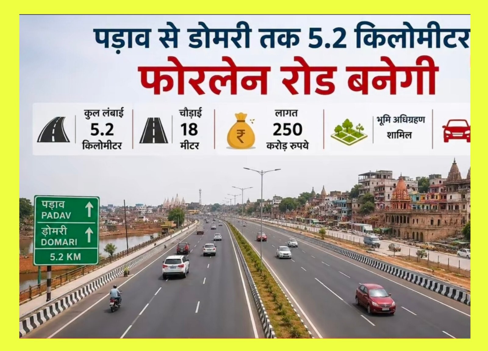 पड़ाव से डोमरी तक बनेगी फोरलेन सड़क, 250 करोड़ की परियोजना से बदलेगी चंदौली की ट्रैफिक व्यवस्था: 5.2 किलोमीटर लंबे मार्ग की चौड़ाई बढ़ाकर होगी 18 मीटर