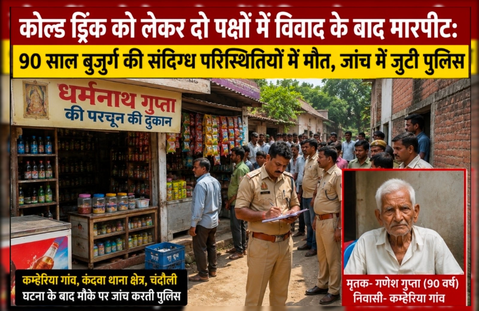 Chandauli News: चंदौली में कोल्ड ड्रिंक को लेकर दो पक्षों में विवाद के बाद मारपीट: 90 साल बुजुर्ग की संदिग्ध परिस्थितियों में मौत, जांच में जुटी पुलिस