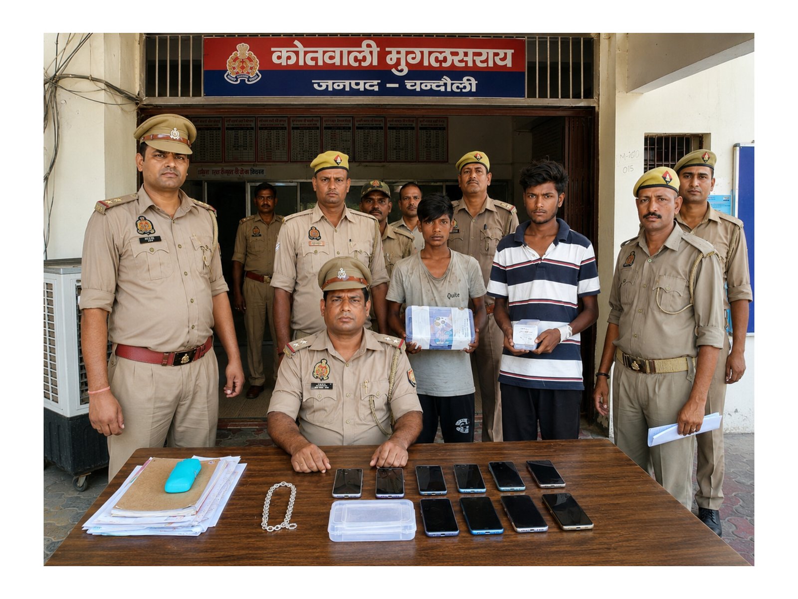 Chandauli News : मुगलसराय कोतवाली पुलिस के हत्थे चढ़े दो अंतर्जनपदीय शातिर चोर, चोरी के 8 मोबाइल और चांदी की चेन बरामद