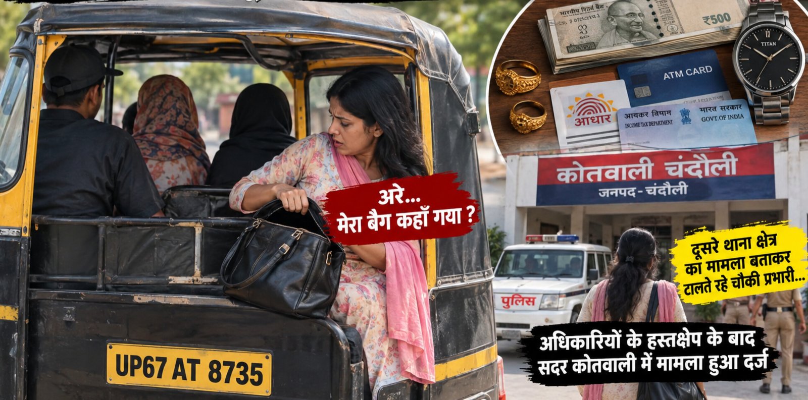 Chandauli Crime: ऑटो में बैठते ही महिला का बैग साफ! नकदी, सोने की अंगूठी, ATM-पैन कार्ड समेत सामान गायब; चौकी से सदर कोतवाली तक दौड़ती रही पीड़िता