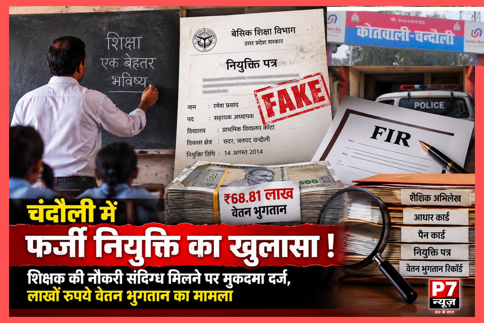 Chandauli News : चंदौली में फर्जी नियुक्ति का खुलासा! शिक्षक की नौकरी संदिग्ध मिलने पर मुकदमा दर्ज, लाखों रुपये वेतन भुगतान का मामला