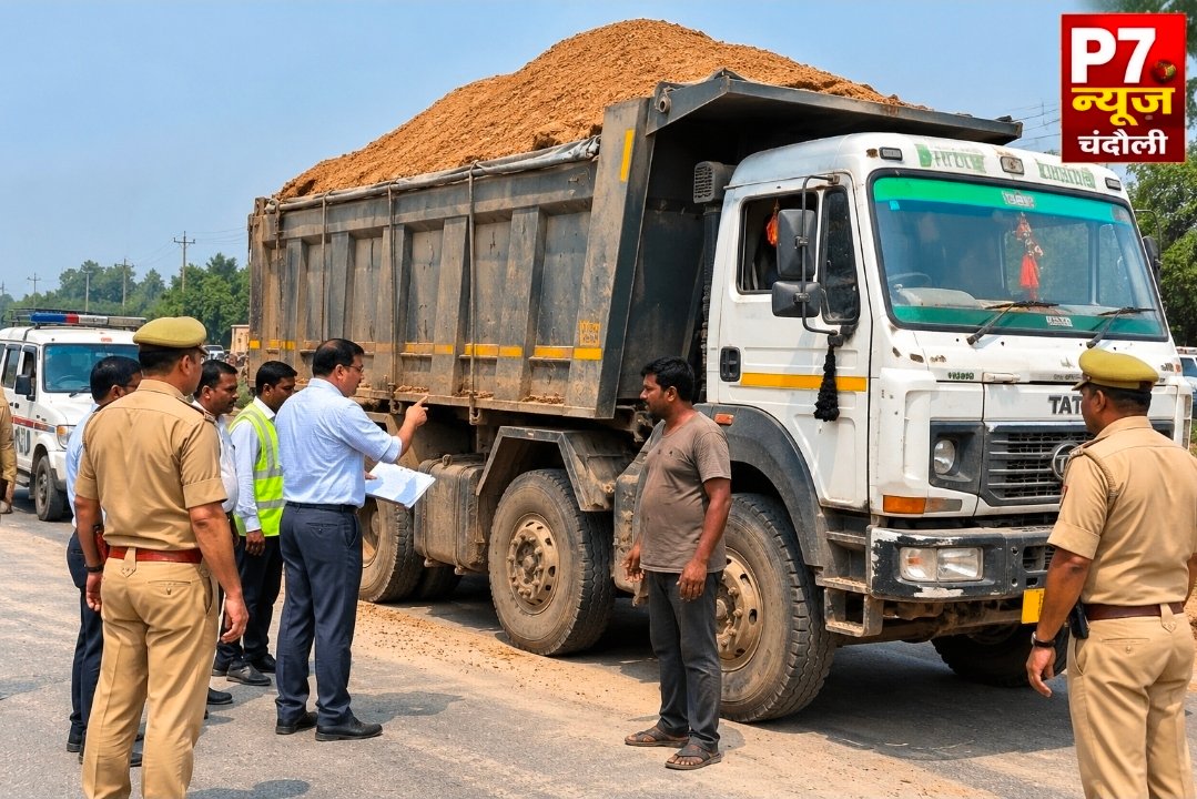 Chandauli News: चंदौली में ओवरलोडिंग जांच पर बवाल! 45 घनमीटर मोरम लदा ट्रक पकड़ा, अधिकारियों से भिड़ा चालक; मुकदमा दर्ज